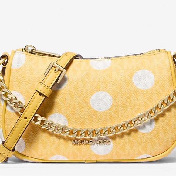 Michael Kors Handbags - Michael Kors Yellow and White Polka Dot Crossbody Bag